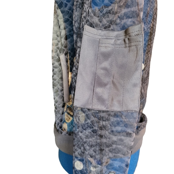 K. Jordan Grey Mesh Skaeskin Bomber Jacket Top~Metallic Sleeve Phone Pckt sz L - Picture 5 of 7